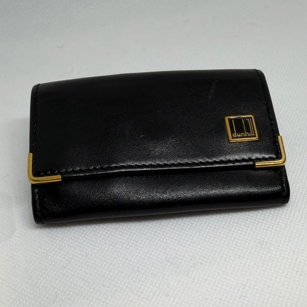 DUNHILL Key Holder with Gold Details Black Leather
